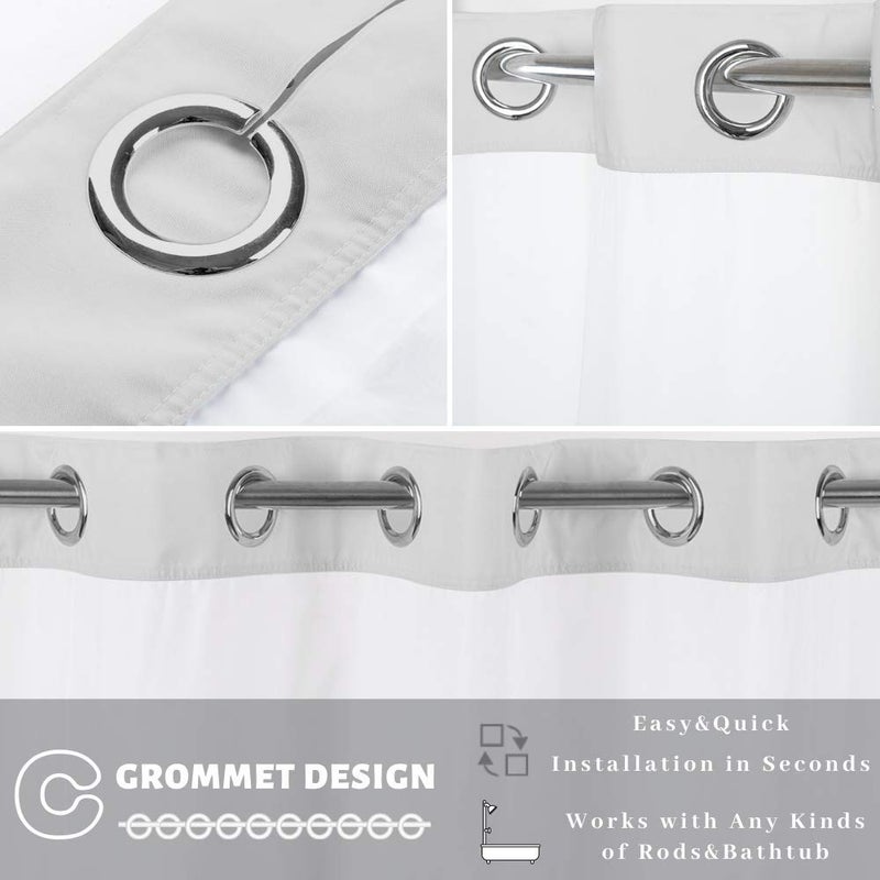 Ecoehoe 71" W x 79â€œ L Hook Free Fabric Shower Curtain with Polyester Snap-in Liner with Magnetsâ€“Hotel Quality Top See Through Gradient Grey - Image 3